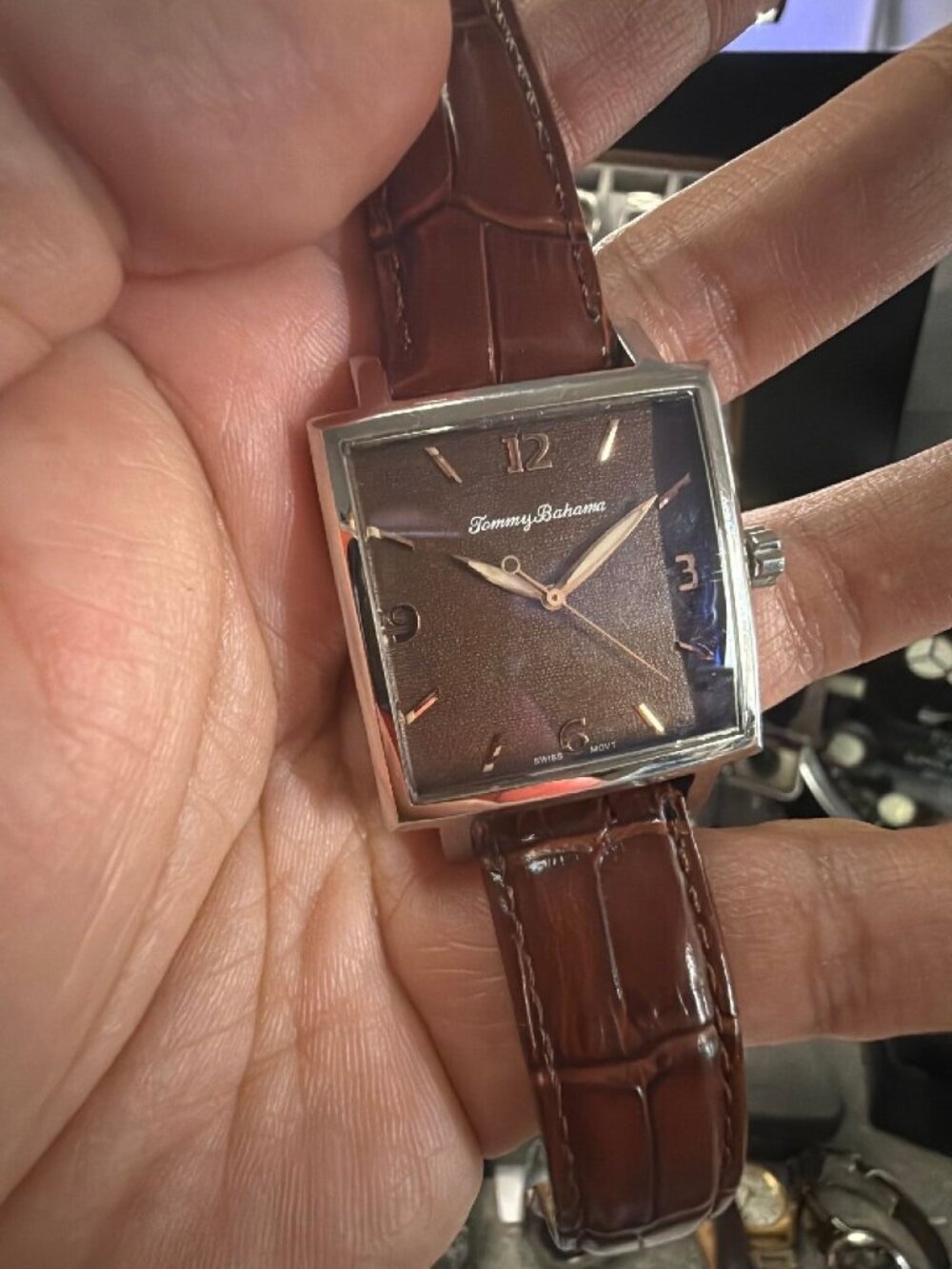 Tommy Bahama TB1000 Silver Palm Sterling Silver 34mm Swiss Quartz Original Box
